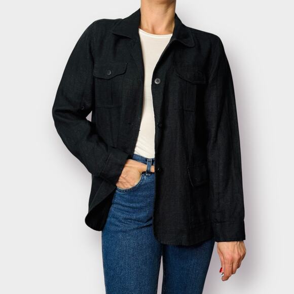90s Harve Benard Linen Black Shaket Size L - Picture 2 of 10
